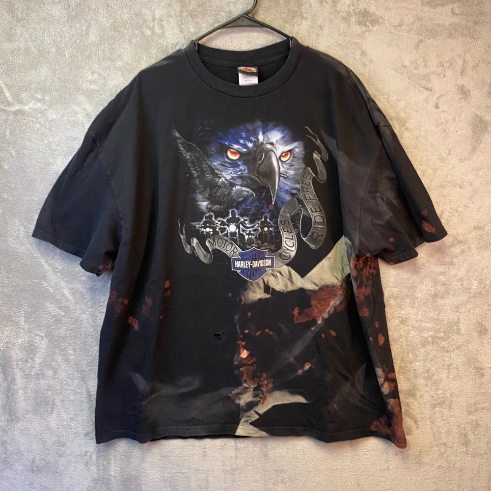 Harley-Davidson Eagle Motorcycle Graphic T-Shirt Black Distressed Mens 3XL 2010‎